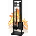 thumbnail image 1 of YANGLI 5-Piece Wrought Iron Fireplace Tool Set, 30 Inches, Black, Indoor/Outdoor Use, 1 of 5