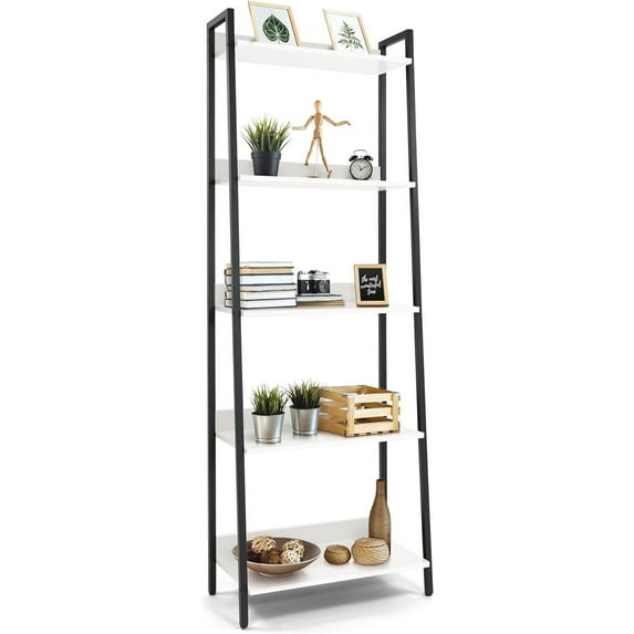 YANGLI 5 Tier Ladder Bookshelf, 24 Inch Width - Free Standing Storage Shelf, White