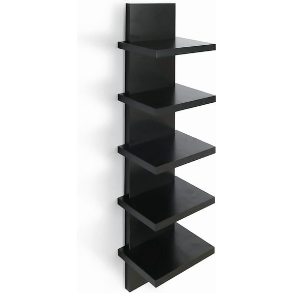 YANGLI 5 Tier Vertical Wall Shelves - Column Shelf Floating Storage Organizer, Black