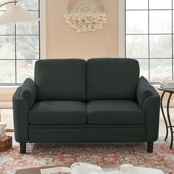 YANGLI 59" Loveseat Sofa, Mid-Century Modern Love Seat w/ Back Cushions, 2-Seat Small Sofa Couch for Living Room/Bedroom/Small Spaces, Black