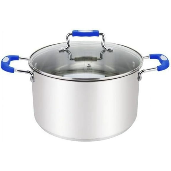 YANGLI 6-Quart Stainless Steel Stock Pot with Clear Glass Lid, Steam Hole & Permanent Measurement Markings, Gas Electric and Induction Compatible