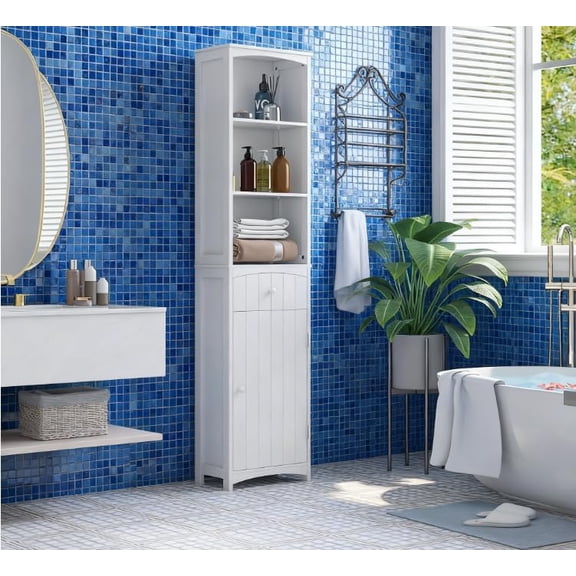 YANGLI 67" 3-Tier Shelves Bathroom Vanity Set Freestanding, Elevated Base, Sturdy MDF White