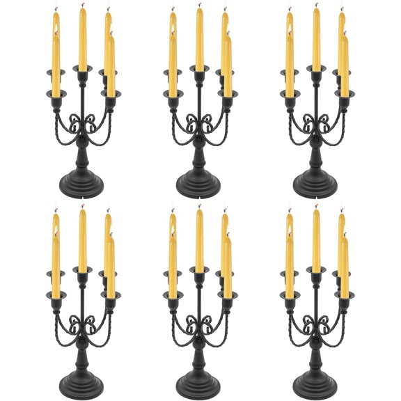 YANGLI 6PCS Black 5-Arm Retro Candelabra, Metal Candlestick Centerpiece for Wedding/Christmas/Party/Home Decor