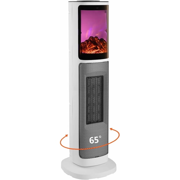 YANGLI 750W/1500W Ceramic Tower Heater with 3D Flame & 65 Oscillation