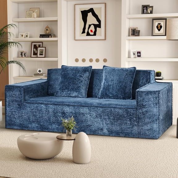 YANGLI 77" Modern Cloud Loveseat Sofa in Chenille Deep Seat Boneless Couches Includes 2 Pillows for Living Room, Bedroom, Apartment Blue