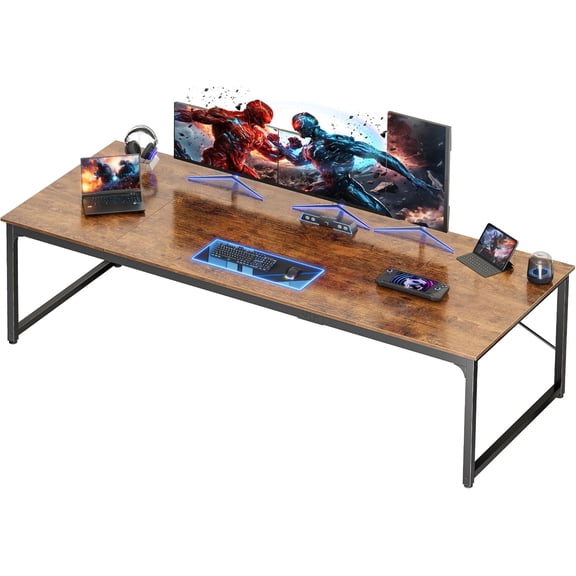 YANGLI 78.7"x29.5" Computer Desk, Deeper Desktop, Metal Frame, Rustic Brown