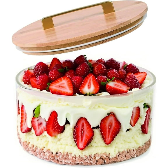 YANGLI 8 Inch Large Glass Trifle Bowl with Sealed Lid - Microwave Safe Mixing & Serving Bowl for Ice Cream, Cake, Salad, Fruit