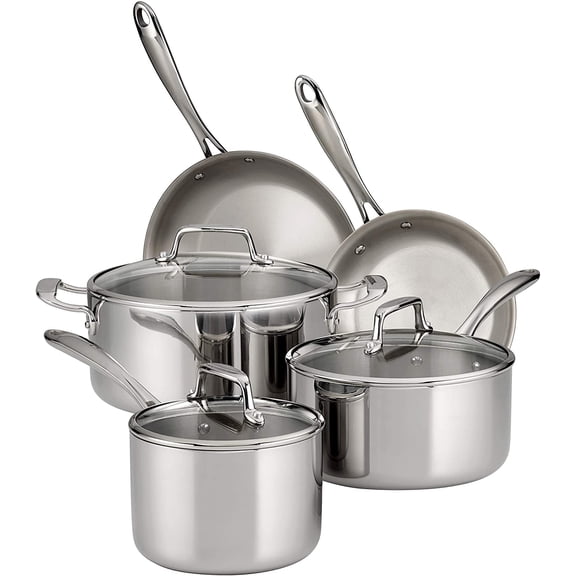 YANGLI 8-Piece Tri-Ply Clad Stainless Steel Cookware Set, Pots and Pans with Glass Lids Induction Ready Dishwasher Safe NSF Certified