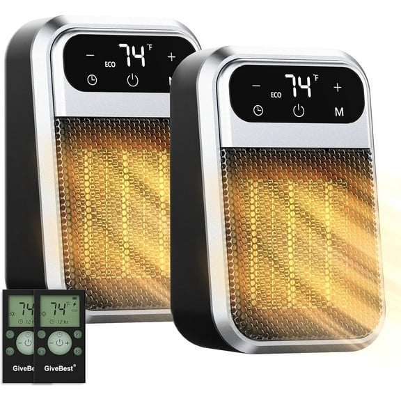 YANGLI 800W Wall Outlet Heater with Remote & LED Display, 2 Pack