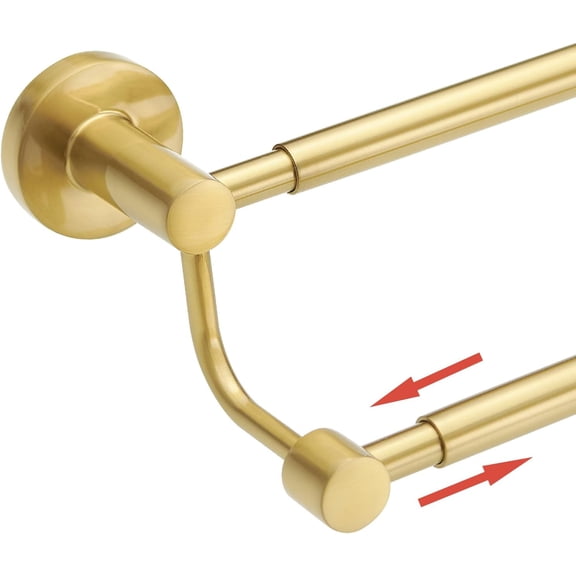 YANGLI Adjustable 16-26 Inch Double Bath Towel Bar, SUS304 Stainless Steel, Brushed Gold, Wall Mounted Hotel Style