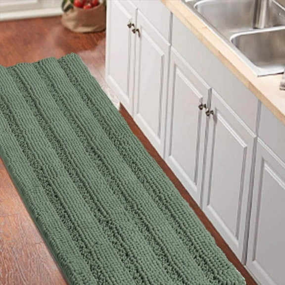 YANGLI Bathroom Runner Rug 59"x20", Extra Long Chenille Area Rug Non-Slip Shag Shower Mat, Green Rugs Kitchen Rugs Washable Bath Mats, Green Bay
