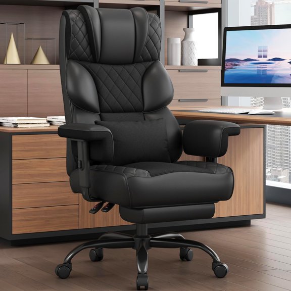 YANGLI Big and Tall Office Chair with Soft Adjustable Armrests, Ergonomic High Back Gaming Chair with Lumbar Support & Footrest, PU Leather, Black
