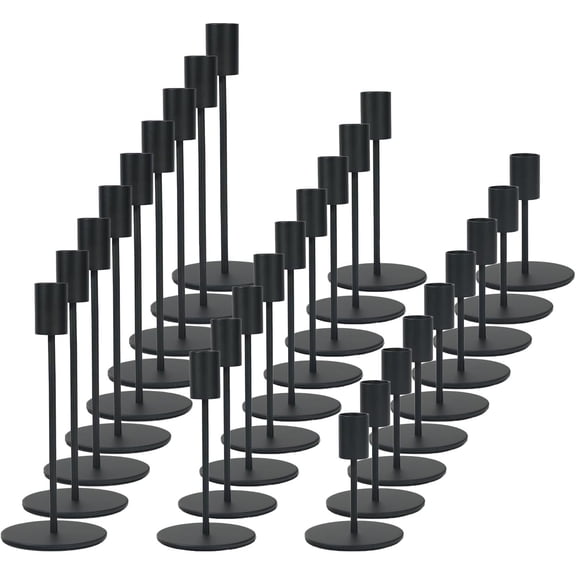 YANGLI Black Candlestick Holders Bulk Set of 27 - Metal Candelabra for Taper Candles, Wedding, Home, Party Table Decor