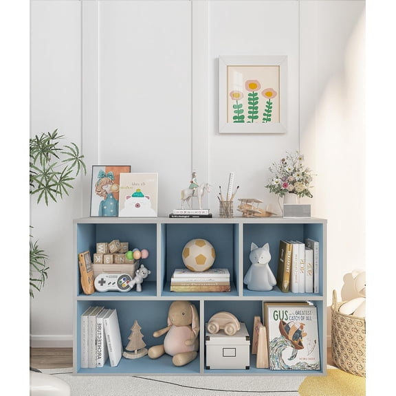YANGLI Book Organizer for Kids - Display Cube Shelving & Toy Storage (Blue)