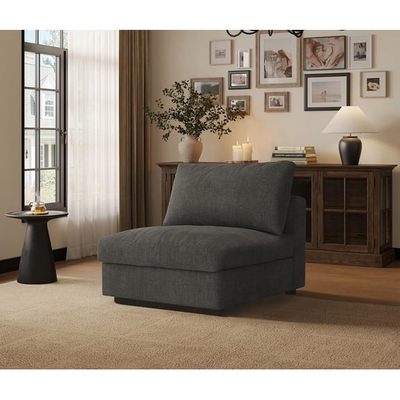 YANGLI Cloud Modular Sectional Sofa Couch w/ Storage Ottoman, Oversized Sectional Couch for Living Room, Single Seat, Chenille, Dark Gray
