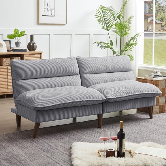 YANGLI Convertible Futon Sofa Bed, 72" Loveseat Couch w/ 3-Level Adjustable Backrest, Modern Futon Loveseat for Living Room/Apartment, Light Grey