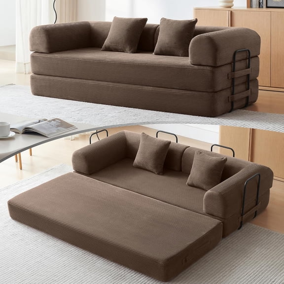 YANGLI Convertible Modular Sleeper Sofa Bed Mid Century Modern Love Seat Memory Foam Couches Easy Install Cloud Couch Brown