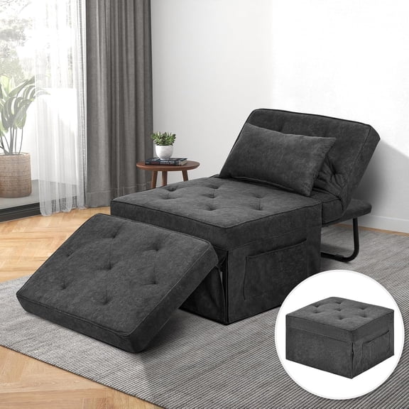YANGLI Convertible Sofa Bed, 4-in-1 Multi-Function Folding Ottoman Bed w/ Adjustable Backrest, Modern Pull Out Sleeper Chair for Living Room/Apartment/Office, Gray (Medium-28" Width)