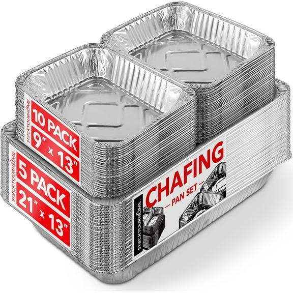 YANGLI Disposable Chafing Dish Buffet Set | 5 Pack 21"x13" & 10 Pack 9"x13" Aluminum Trays, Complete Catering Pans