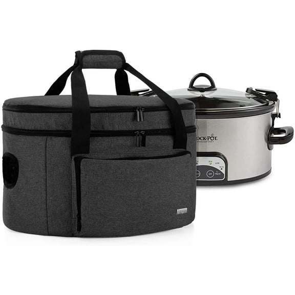 YANGLI Double Layer Slow Cooker Bag, Insulated Carrier for 6-8QT Oval Cooker, with Pad & Straps, Black