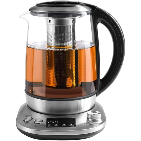 YANGLI Electric Tea Kettle with Removable Infuser, 9 Preset Brewing Programs, Temperature Control, 2-Hour Keep Warm, Borosilicate Glass, 1.7L, 1200W