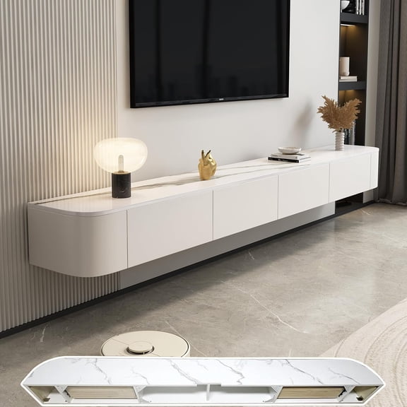 YANGLI Floating TV Stand  Wall Entertainment Center w/ Flip-Down Doors & Drawers  Hanging TV Shelf for 65-80" TV  Texture, 47.2"