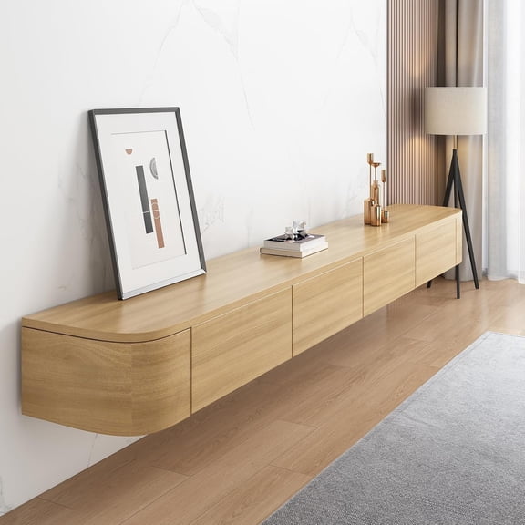 YANGLI Floating TV Stand Wall Mounted Flip-Down Doors & Drawers Hanging TV Shelf for 65-80" TV Wood, 47.2" (120cm)