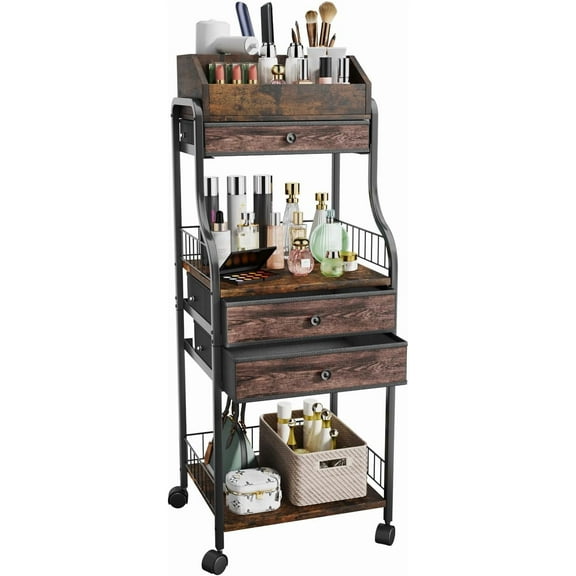 YANGLI Floor Makeup Organizer Storage, Vanity Skincare & Cosmetic Display with Drawers