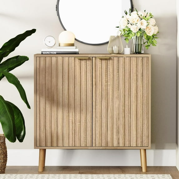 YANGLI Fluted Oak Sideboard Buffet Storage Cabinet, Free Standing Multifunctional Accent Storage for Living Room, Hallway, Dining Room