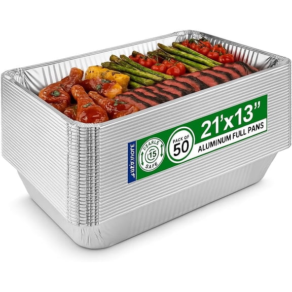 YANGLI Full Size Deep Aluminum Foil Steam Table Pans - 21 x 13 x 3 Inch Disposable Chafing Trays for Catering, Baking, Serving (50 Pack)