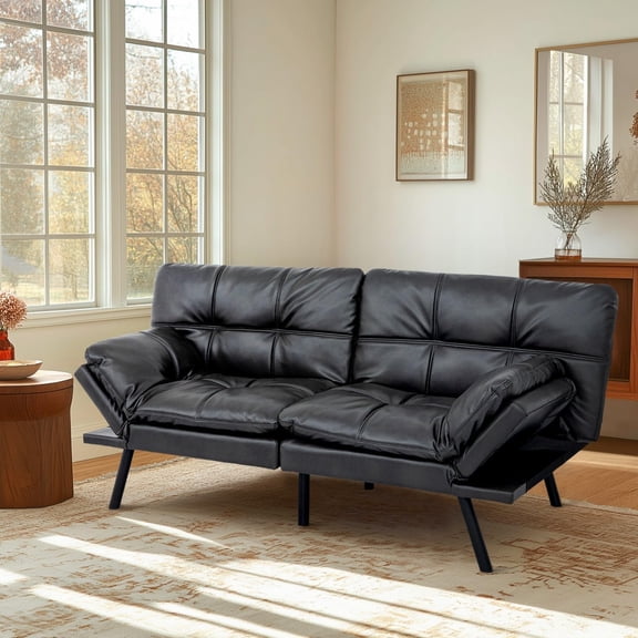 YANGLI Futon Sofa Bed Convertible Futon Couch Bed, Memory Foam Sofa Sleeper, Adjustable Armrest & Backrest, Full Size Lounge Couch for Office/Apartment/Living Room, Matte Black
