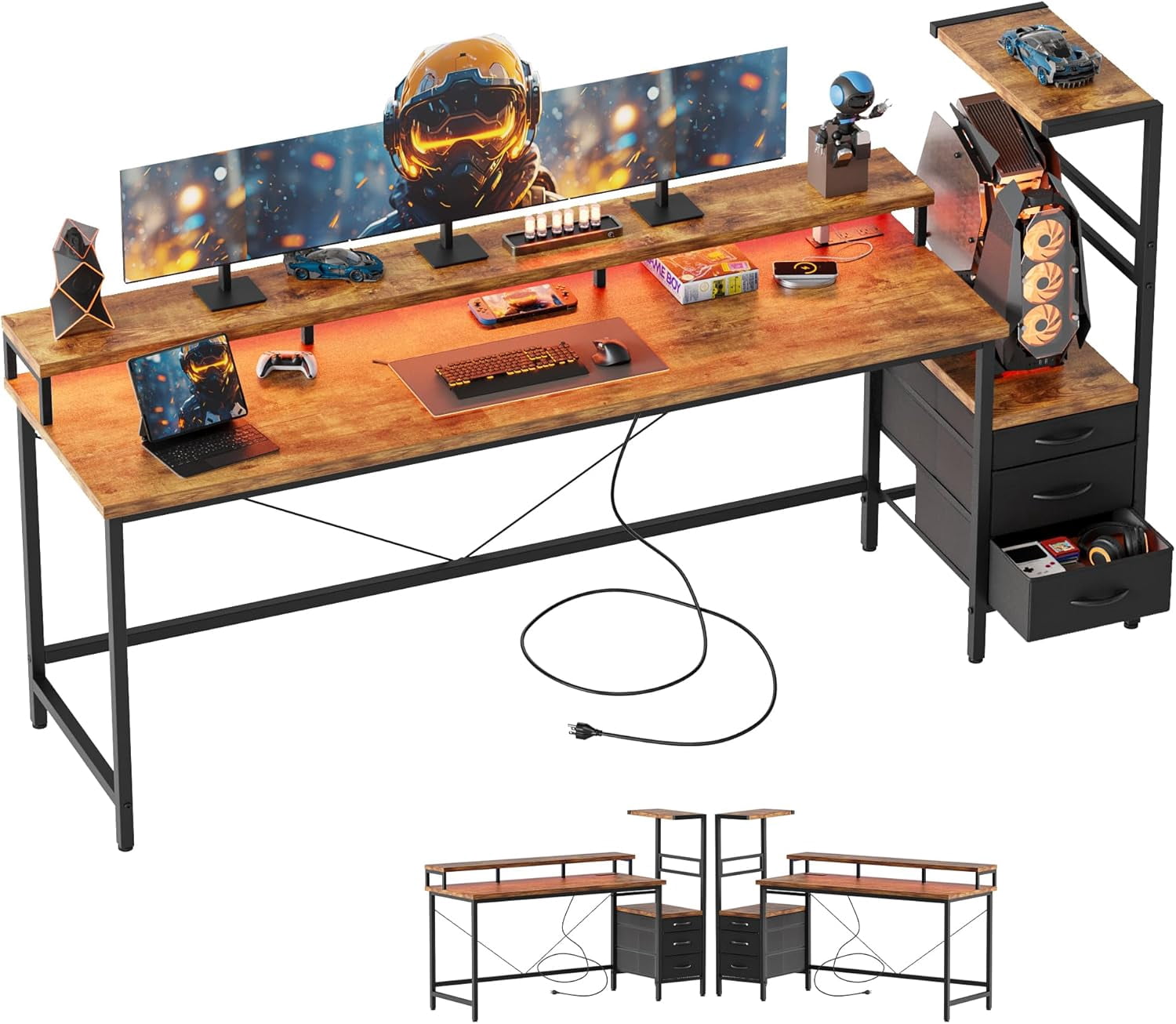 Rustic Led Gaming Pc Background YANGLI Gaming Desk with Power Outlets & LED Lights, Reversible with PC ...