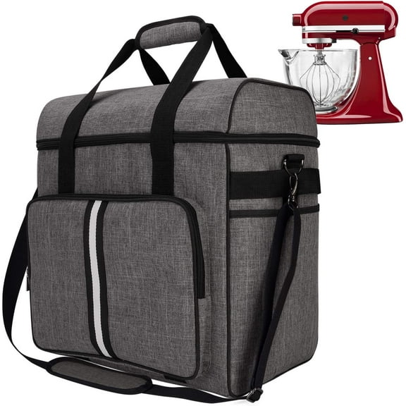 YANGLI Heavy Duty Mixer Cover & Carrying Case for 6-8 Qt Stand Mixers, 2-in-1 Design with Accessory Pockets, Grey
