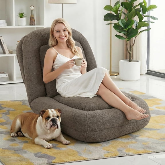 YANGLI Human Dog Bed  Lazy Sofa Couch  Plush Floor Gaming Chair  5 Adjustable Positions (Sit, Sleep, Fold)  Space Saving Design for Bedroom, Living Room  Taupe
