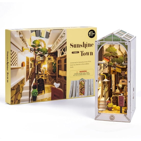 YANGLI LED Book Nook Kit – Decorative Bookend Stand, 3D Wooden Puzzle for Bookshelf