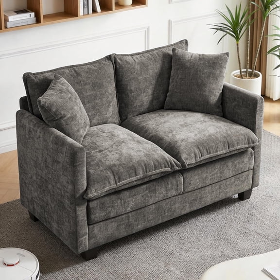YANGLI Loveseat Sofa  52" Modern Cloud Sofa Couch with 27" Deep Seat & 2 Pillows  Comfy Chenille Small Couch for Small Spaces, Apartment, Studio, Bedroom, Living Room  Grey (Loveseat)
