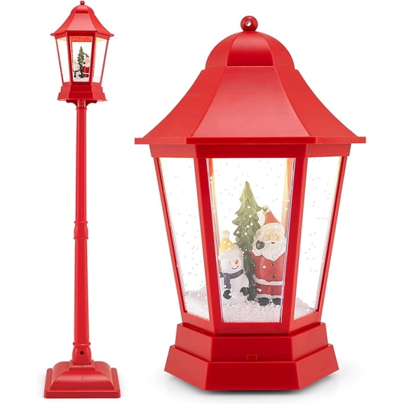 YANGLI Musical Christmas Street Lamp 64", 2-in-1 Indoor Light Post & Snow Globe Lantern with 8 Tunes Blowing Snow Warm White LED for Entryway Porch