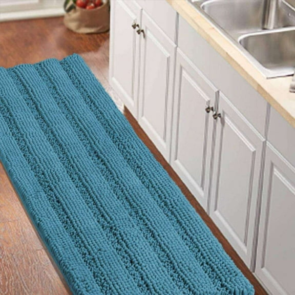 YANGLI Non-Slip Bath Mat 59"x20", Oversize Shag Shower Mat, Ultra Soft & Water Absorbent Washable Rug for Bathroom/Kitchen, Perfect for Doormats & Tub, Turquoise Blue
