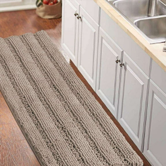 YANGLI Non-Slip Bath Runner 59"x20", Luxurious Chenille Area Rug for Kitchen & Bathroom, Machine Washable for Door Mats & Tub, Taupe