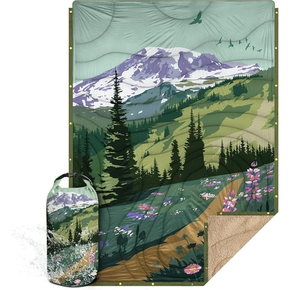 YANGLI Outdoor Camping Blanket with Sherpa Lining - 78"x56" Puffy Ultralight Warm Quilt