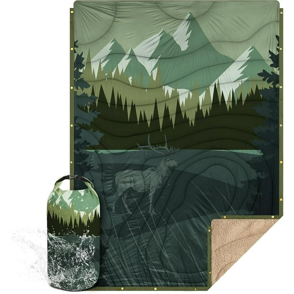 YANGLI Outdoor Camping Blanket with Sherpa Lining - 78"x56" Puffy Ultralight Warm Quilt