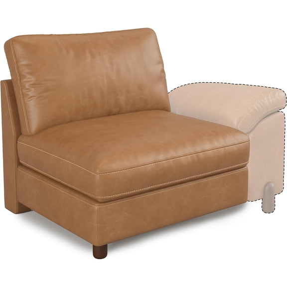 YANGLI Oversized Sectional Couch Accessory, Extra Large Deep Seat, Scratch-Resistant Faux Leather Brown, Left-Arm Connecting Armless Sectional