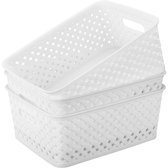 YANGLI Plastic Storage Bins 3-Pack White Medium Size, Polypropylene Material with Lacquered Finish