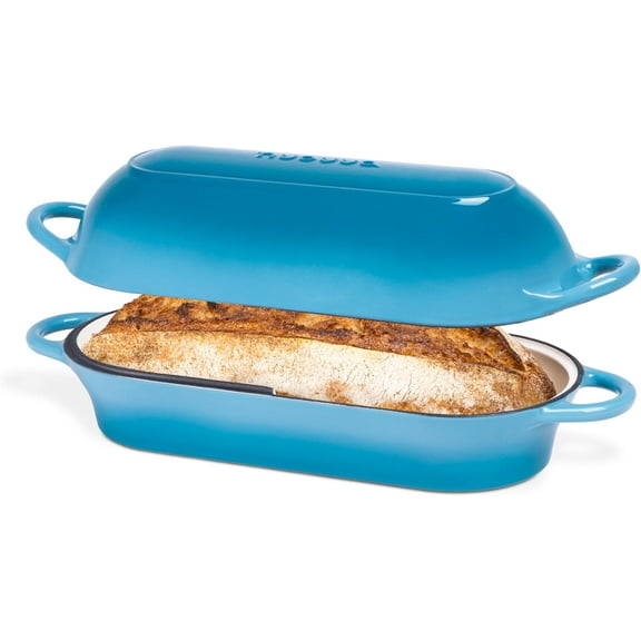 YANGLI Rectangular Dutch Oven for Sourdough Baking, 34x16cm, Light Blue, Enameled Cast Iron