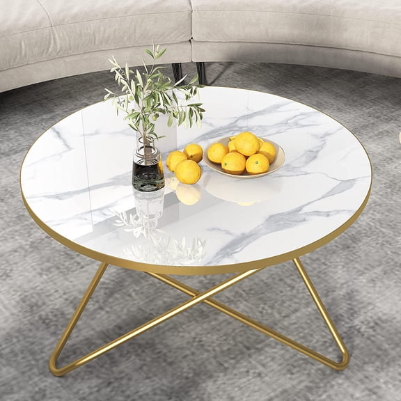 YANGLI Round Coffee Table with White Faux Marble Top