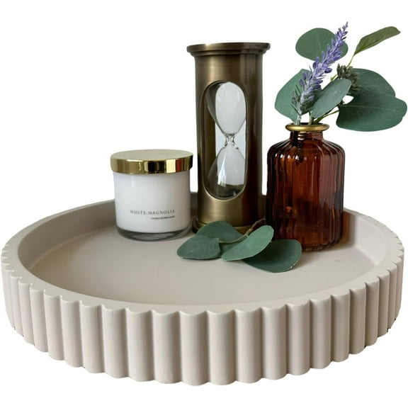 YANGLI Round Decorative Tray – Concrete Coffee Table Centerpiece for Home Decor