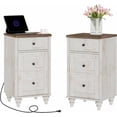 thumbnail image 1 of YANGLI Set of 2 End Table with Charging Station, Wood Nightstands with Drawer & Storage Cabinet, Modern Side Tables Living Room, Farmhouse Bedside for Bedroom, Rustic White, 1 of 6