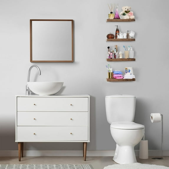 YANGLI Set of 4 Mahogany Floating Shelves - Over The Toilet Bathroom Shelves for Kitchen, Bedroom, and Living Room Storage
