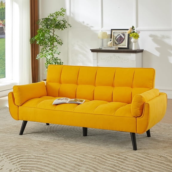 YANGLI Sofa Couch for Living Room, 74.8" Linen Tufted Modern Comfy Couch w/ Pillow-Top Armrest, 3-Seater Upholstered Sofa for Small Spaces/Office/Apartment, Golden Yellow