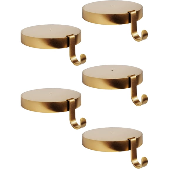 YANGLI Sturdy Heavy Round Gold Metal Base Stocking Hooks 4" Diameter 2.2lb Each, Pack of 5 Mantle Hangers
